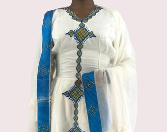 Ethiopian Dress, Traditional Handmade embroidered Habesha Clothes