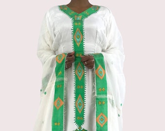 Ethiopian Dress, Traditional Handmade embroidered Habesha Clothes
