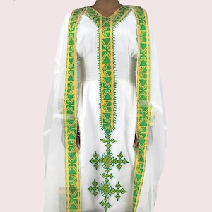 Traditional Ethiopian Habesha Dress, Handmade embroidered