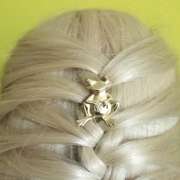 Pin de pelo de latón macizo, rana tenedor de pelo, alfiler hecho a mano para Twist Bun, tenedor de animal, regalo para mujeres, regalo para niña, Accesorios joyería