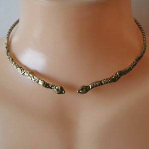 Brass torc necklace. Handmade to torc  snakes. Celtic, Viking necklace. minimal choker.  Gift for man, woman. Style minimalist. Open choker.