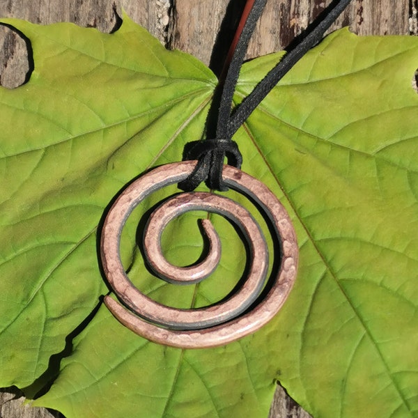 Copper spiral pendant. Hammered pendant. Handmade brass, copper jewelry. Forged pendant. Gift for woman, gift for girl, gift for boy