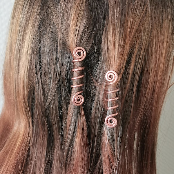 Copper hair spirals, wire coils, hair accessories, jewelry,a pair of spiral copper, hair beads hair twister, spiral hair wrap, gift for girl