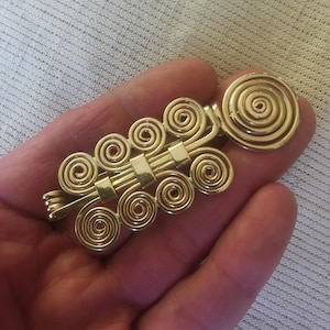 Large handmade brass fibula Spiral clip for Scarf, vest, or cloak Fibula Replica of European Medieval Jewelry gift for loved one or friend