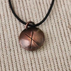 Copper necklace,X-GEBO, with natural leather strap, Viking, Nordic, Celtic runes. Pagan jewelry. Gift for man, woman.