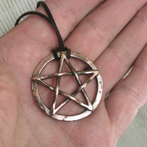 Forged Copper Pentagram Amulet: Handmade Leather Cord Necklace