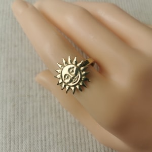 Brass ring with sun. Handmade jewelry ring. Brass, copper jewelry. Adjustable ring. Animal ring. Gift for woman. Statement ring.