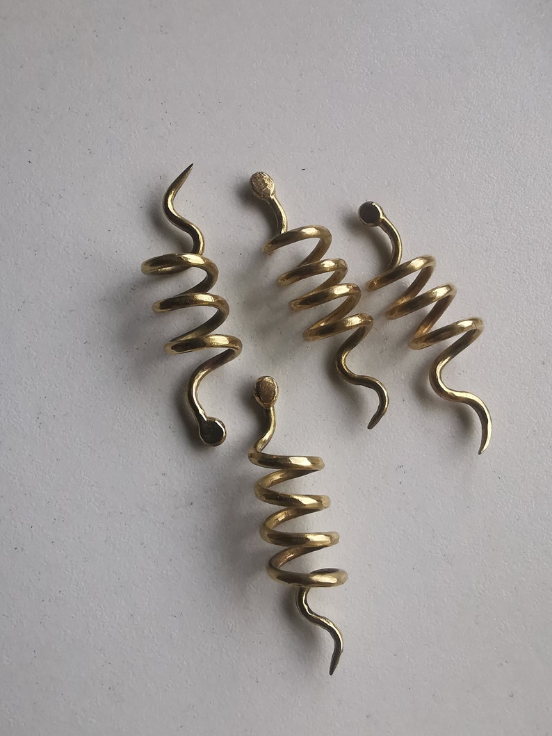 Brass hair snake set of 4 pcs, Viking style hair accessory beard hair. Hair spiral. Bohemian, hippy handmade jewelry. Gift for woman, girls image 2