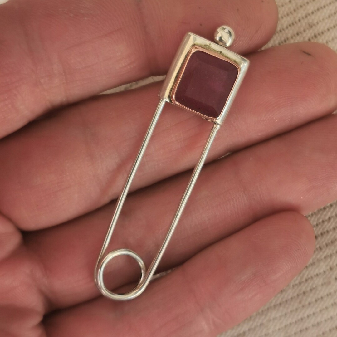 Épingle - broche, épingle à nourrice. En argent sterling et béryl ...