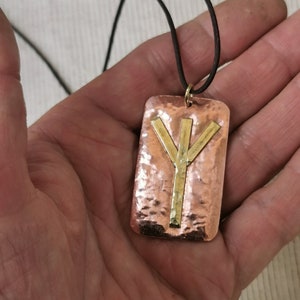 DO NOT Ship To The USA. Copper, brass necklace,Algizas, Viking Nordic Celtic runes Gift for man, woman. Minimalist style. Mix metal jewelry