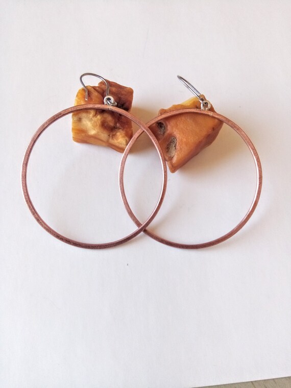 Big Copper Hoop Earrings.hammered Copper.simple Everyday Jewelry