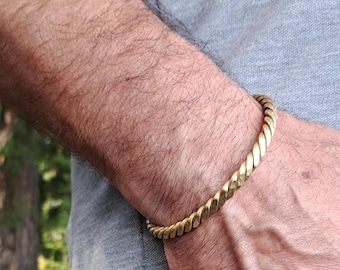 Handmade Viking Brass Bracelet – Twisted Solid Cuff Ancient Style Jewelry
