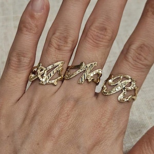 10K Gold Initial Ring / Cursive Initial Alphabet Ring / Initial Letter Alphabet Ring