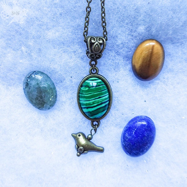 Pendentif - Bird song- oiseau et cabochon