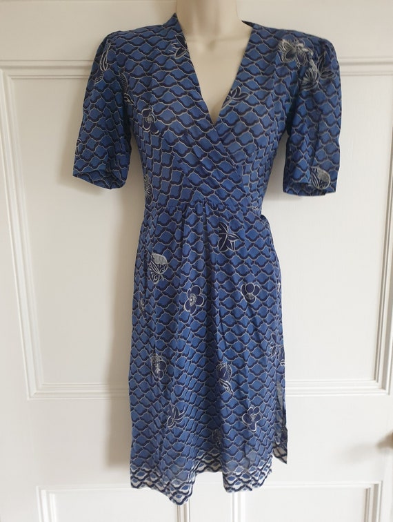 lanvin blue dress 2000S LANVIN Navy Blue & Black Silk Cocktail Dress