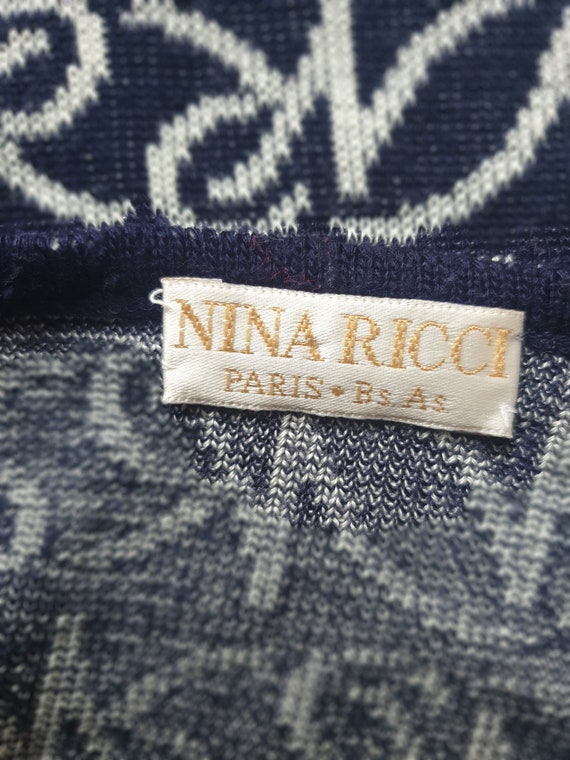 NIna Ricci vintage sweater in navy and white jacq… - image 3