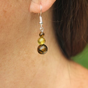 Yellow Dragon Vein Agate Silver Earrings/Yellow Gemstone Dangle Earrings/Natural Stone Women Crystal Genuine Earrings