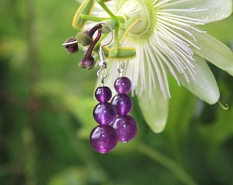 Amethyst Silver Earrings/Gemstone Purple Dangle Earrings/Women Crystal Genuine Natural Earrings