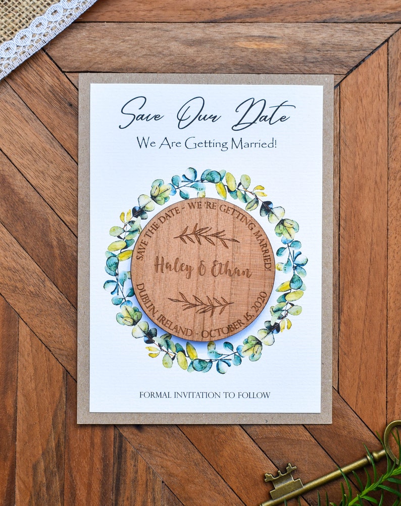 Wedding Announcement Magnet DHL Express Free Save The Date Wooden Magnets and Card Eucalyptus Greenery Mountain Wedding Invitation