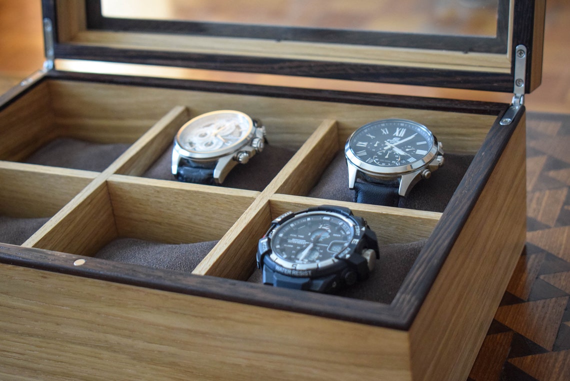 Men Oak Watch Box Custom Watch Box For 6 Watches Anniversary Etsy