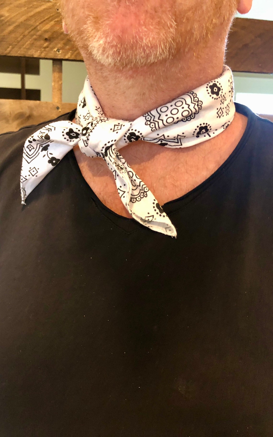 John B. Neck Scarf Bandana White and Black Paisley Inspired by Etsy
