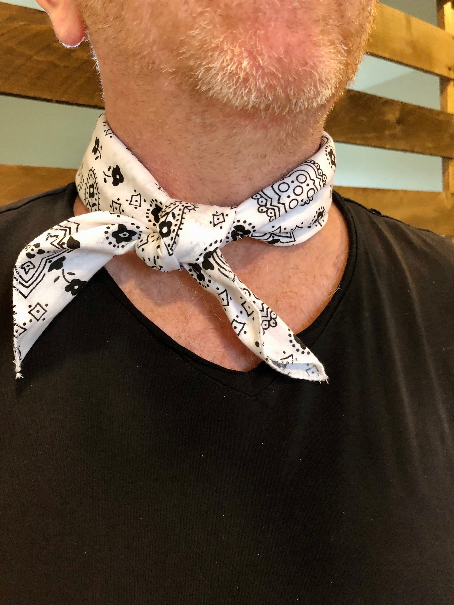 John B. Neck Scarf Bandana White and Black Paisley Inspired by Etsy