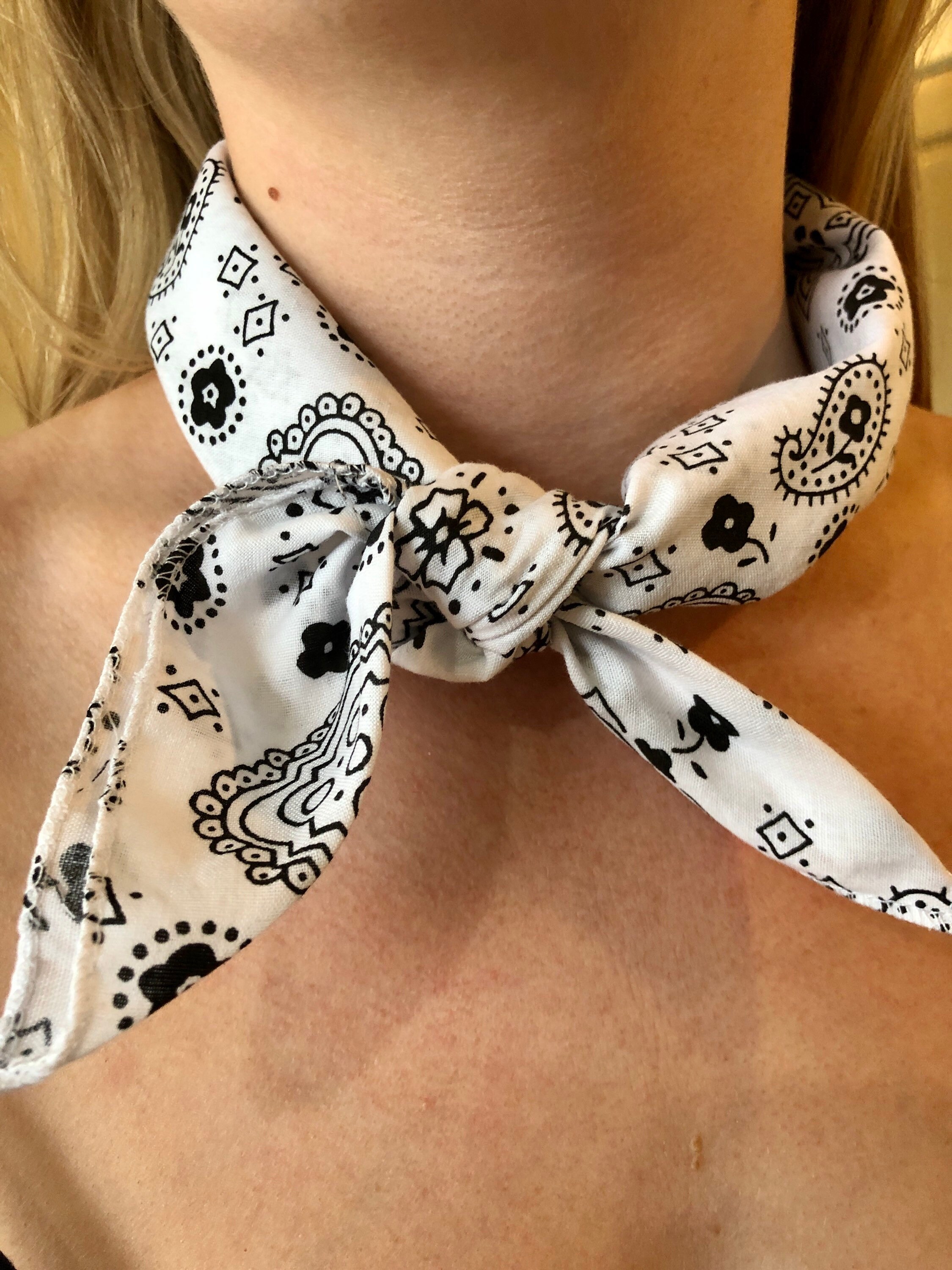 John B. Neck Scarf Bandana White and Black Paisley Inspired by Etsy