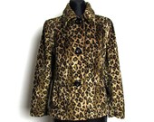 Vintage 70 39 s LE COMPLICI Camel Brown Leopard Print Faux Fur Jacket Blazer Made in Italy Size M