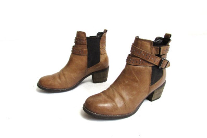Vintage 90/'s Cowboy Brown Camel Leather Boots Ankle Boots Short Boots Motorcycle Boots EUR 39 UK 6 US 8.5