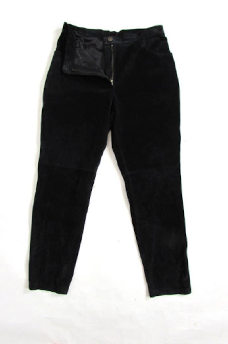 Vintage 80/'s 90/'s Black Real Suede High Waisted Tapered Pantsl Pants Size XL