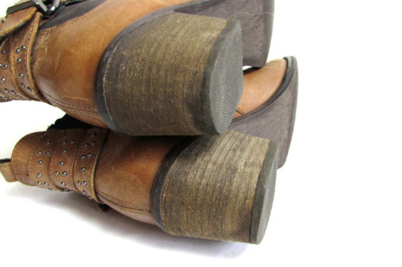 Vintage 90/'s Cowboy Brown Camel Leather Boots Ankle Boots Short Boots Motorcycle Boots EUR 39 UK 6 US 8.5