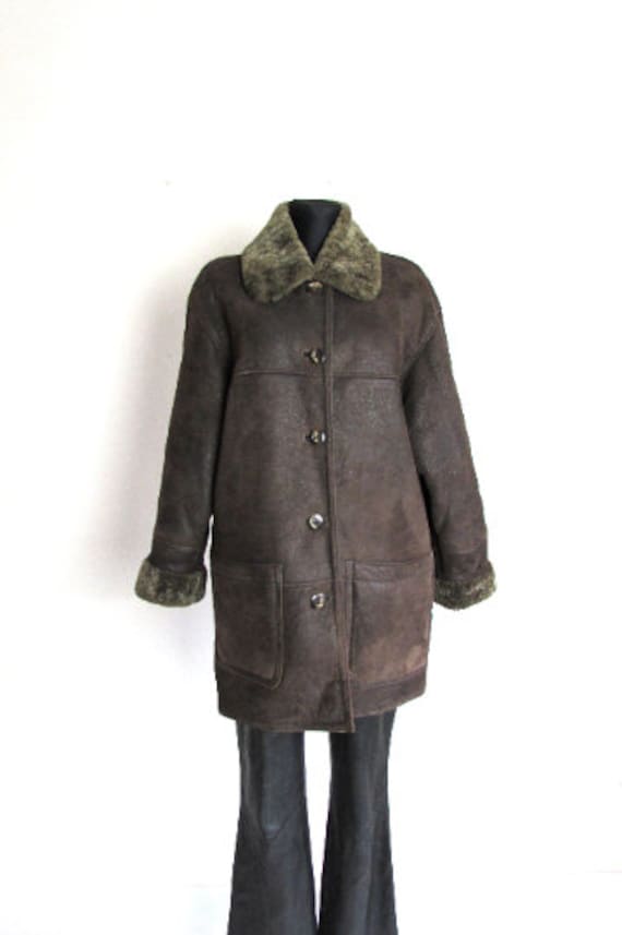 Vintage Sheepskin Brown Coat, Shearling Brown Coat