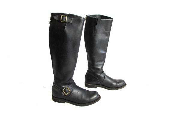 Vintage Black Leather Boots, Riding Boots, Roper