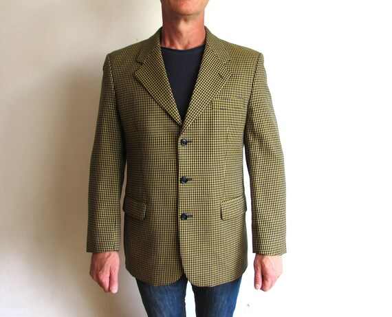 mustard check blazer