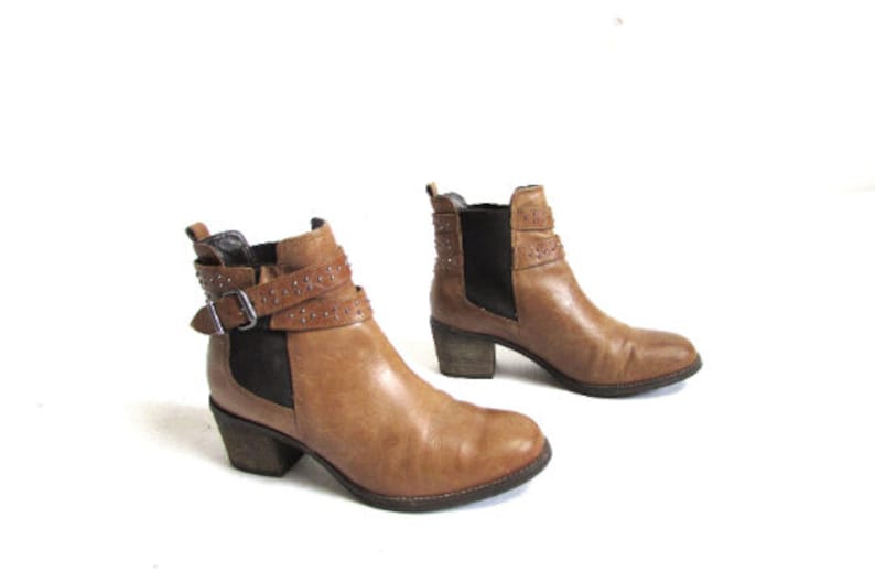 Vintage 90/'s Cowboy Brown Camel Leather Boots Ankle Boots Short Boots Motorcycle Boots EUR 39 UK 6 US 8.5