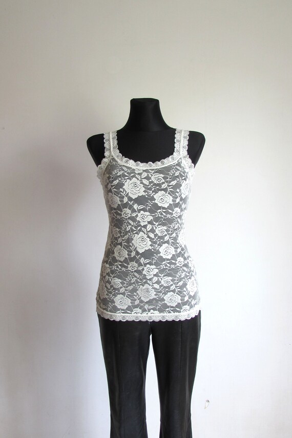 white mesh floral top