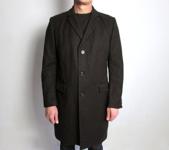 Men Vintage JOOP Coat, Virgin Wool Coat, Brown Coa