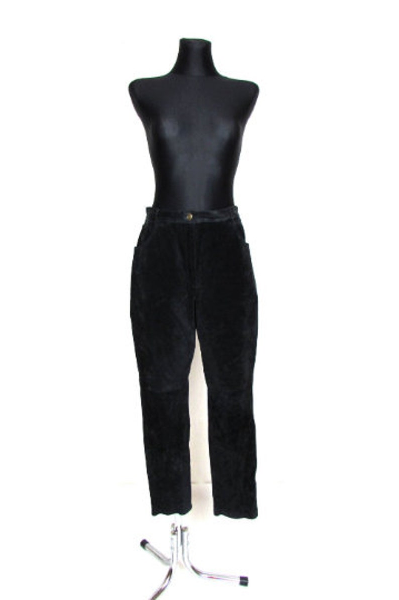 Vintage 80/'s 90/'s Black Real Suede High Waisted Tapered Pantsl Pants Size XL