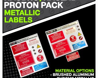 METALLIC VINYL Hasbro Proton Pack-labels (geborsteld, chroom of mat)