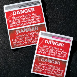 Proton Pack Motherboard Danger Stickers 2 pack - (x1 Clean & x1 Weathered)