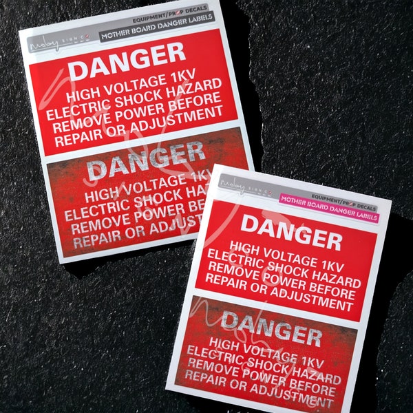 Proton Pack Motherboard Danger Stickers 2 pack - (x1 Clean & x1 Weathered)