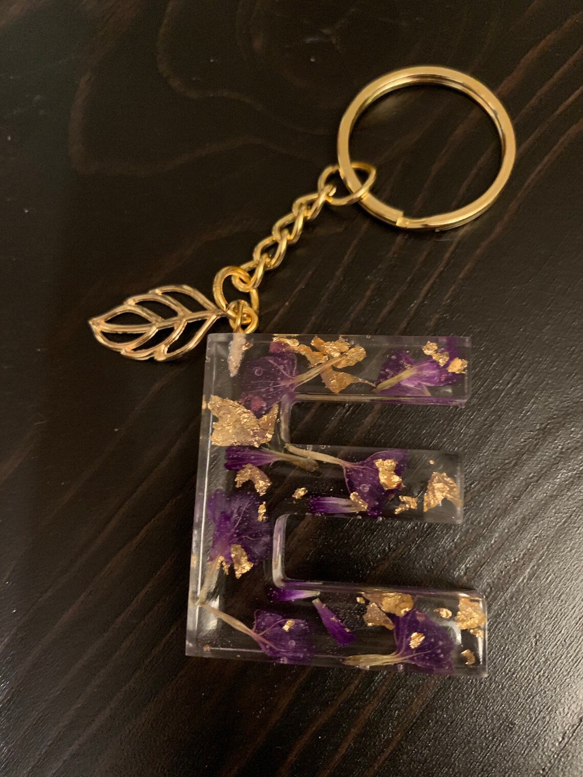 Alphabet flower resin keychain purple flowers Initial Etsy
