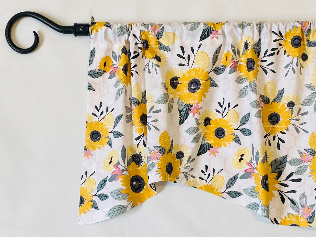 Sunflower Kitchen Curtains Window Valance, Yellow Curtain, Kitchen