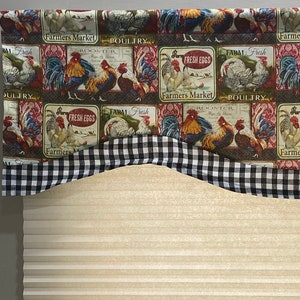 FARMHOUSE Kitchen Curtains, FRENCH COUNTRY Curtain, Kitchen Window Valance,  Window Topper Curtain, Valances for Windows, Rooster Curtain