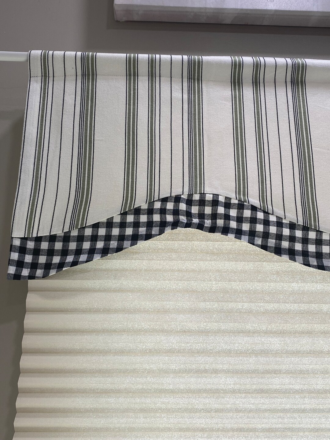 Green Stripe Kitchen Valance Curtain Etsy