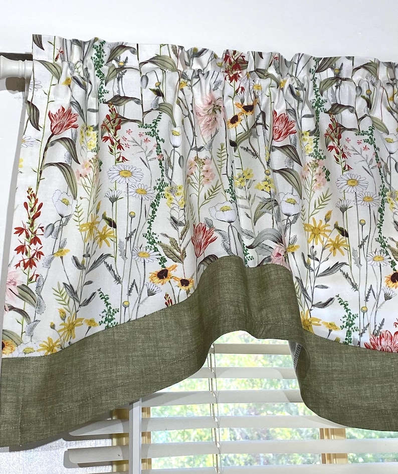 Multi Patterned Valance Wildflower Kitchen Window Valance or Cafe Curtains : Multi Colors With ...