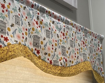 Farmhouse Beehive Kitchen Valance: Country Cottage Window Treatment