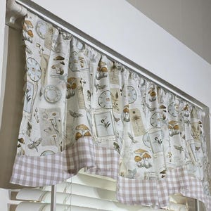 Mushroom Botanical Print Kitchen Curtain Valance: Cottagecore Window Topper