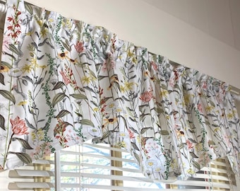 Wildflower kitchen window valance or cafe curtains : Multi colors, sage green, band option