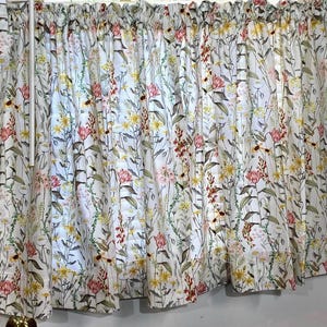 Wildflower kitchen window  cafe curtains or valance : Rainbow colors with sage green band